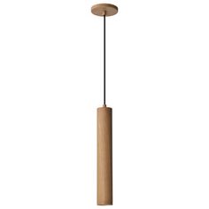 a wooden light hanging from the ceiling with a black cord on it and a white background