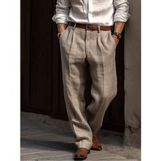 Season:Spring Summer; Fabric:Linen Cotton Blend; Gender:Men's; Style:Fashion,Basic; Occasion:Casual,Daily,Holiday; Fit Type:Regular Fit; Function:Comfort,Breathable; Waistline:Mid Waist; Pattern:Plain; Design:Straight Leg,Front Pocket; Pants Type:Summer Pants,Pleated Pants,Linen Pants,Trousers; Fly Type:Button; Front page:FF; Listing Date:08/16/2023; Hips:; Length:; Waist:; Fit US Size:null; Fit UK Size:null; Fit EU Size:null Fitted Casual Dress Pants Solid Color, Fitted Casual Dress Pants In Solid Color, Non-stretch Straight Leg Dress Pants, Casual Fitted Full Length Dress Pants, Fitted Casual Dress Pants, Casual Full-length Solid Color Dress Pants, Full Length Pants For Business Casual In Summer, Casual Full-length Solid Dress Pants, Full Length Business Casual Summer Pants