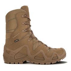 the men's hiking boot is tan and has laces on the upper part