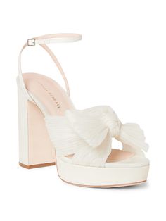 Statement platform sandals accented with signature delicate pleating and knotted detail at the toe. Polyester upper Open toe Adjustable ankle strap Leather sole Imported SIZE Self-covered block heel, 4.5 (110mm) Cute Heels, Bow Heels, Shoe Inspo, Girly Shoes