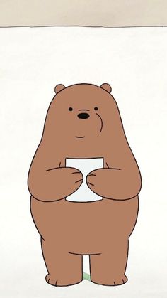 a drawing of a brown bear holding a piece of paper