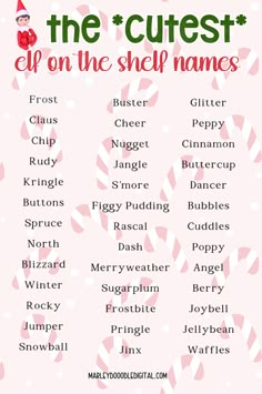 the cutest elf on the shelf name list for christmas or new year's eve