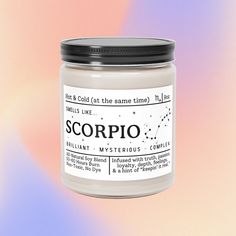 Born between October 23 to November 21, Scorpios are known for their brilliant, mysterious, and complex nature. As the label reads, our "Smells Like Scorpio" zodiac candle is "infused with" truth, passion, loyalty, depth, feelings, & a hint of keepin' it real! Whether you're looking for the perfect birthday or holiday gift for your favorite Scorpio, or you happen to be a Scorpio yourself, this candle is sure to delight. Zodiac Candle, Åland Islands, Candle Smell, Cayman Islands, Pitcairn Islands, Guinea Bissau, Laos, Caribbean Netherlands, Philippines