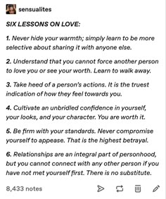 the text on the phone says six lessons on love