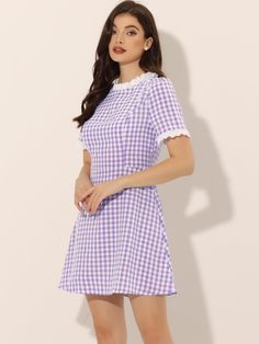 Shop Allegra K for summer ruffle neck lace panel short sleeve check gingham dress you are looking for, get more women's dresses for yourelf. Order now! Free Returns! Dress Purple, Gingham Dress, Neck Lace, Lace Panelled, Women's Dresses, Order Now, Gingham, Womens Dresses, Purple