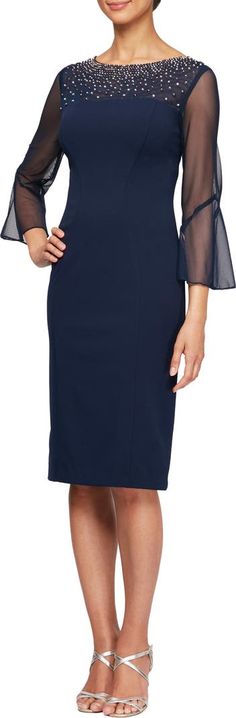 Alex Evenings Embellished Short Sheath Cocktail Dress | Nordstrom Fall Cocktail Attire, Wedding Cocktail Dress, Simple Elegant Dress, Long Shift Dress, Cocktail Attire For Women, Mock Dress, Winter Wedding Outfits, Short Shift Dress, Short Sheath Dress