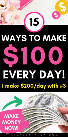 a woman holding money with the words 15 ways to make $ 105 every day