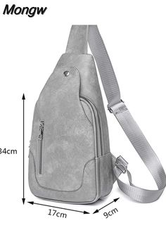 a women's gray leather backpack with zippers