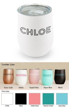 the color options for this tumbler are available in different colors and sizes, including black, white, pink, aqua blue