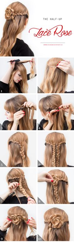 lace braid half-up hair tutorial--MANY styles on this page Makeup Instructions, Rolls Rolls, Cool Easy Hairstyles, Gorgeous Hairstyles, Roses Garden, Hair Idea, Rose Hair, Garden Care