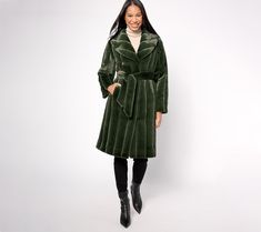 This epic Dennis Basso coat is proof: elegant, refined dressing has made a comeback. Layer the sumptuous shawl-collared style over sleek separates or a simple dress and pair with boots up to there. Unforgettable. From Dennis Basso. Faux Mink Coat, Ankle Pants Women, Dennis Basso, Mink Coat, Simple Dress, Shawl Collar, Sleepwear Women, Simple Dresses, Vest Jacket