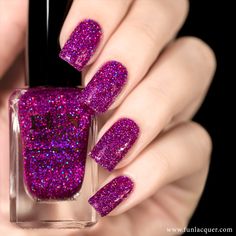 $13.00Holo Queen is a beautiful strong vivid magenta-purple holographic glitter nail polish in clear base! This glitter has a higher quality than t... Holographic Glitter Nails, Purple Holographic, Unghie Nail Art, Nail Art Glitter, Purple Nail Designs, Holographic Nail Polish, Purple Nail, Holographic Nails