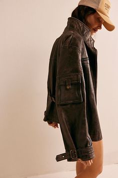 We The Free Skyline Leather Jacket Classic Oversized Leather Jacket, Free People Leather Jacket, No Shoes, Leather Jacket With Hood, Cropped Leather Jacket, Jacket With Hood, Oversized Silhouette, Wide Sleeves, Black Fits