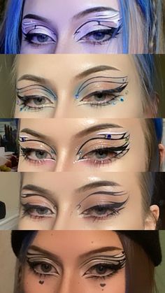 Graphic Eyeliner With Rhinestones, Punk Makeup, Swag Makeup, Unique Makeup, Edgy Makeup