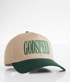 MADLEY. Godspeed Baseball Hat - Khaki/Green , Women's Khaki Embroidered snapback hat One size fits most. 65% Polyester 35% Cotton. Apparel & Accessories > Clothing Accessories > Hats Vintage Flat Bill Hats, Creative Department Hat, Aesthetic Trucker Hats, Trendy Trucker Hat, Country Trucker Hat, Graphic Trucker Hat, Women Trucker Hat, Cute Hat Designs, Women’s Trucker Hats