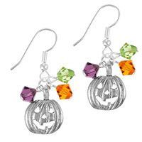 pair of silvertone pumpkin earrings with swaro cut crystal beads and dangling earwires