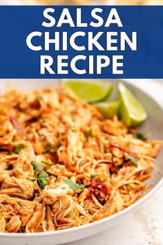 Close up view of shredded chicken in a dish. Salsa Chicken Tacos, Instant Pot Salsa Chicken, Instant Pot Salsa, Mexican Shredded Chicken, Flavorful Dinner, Mexican Chicken Recipes