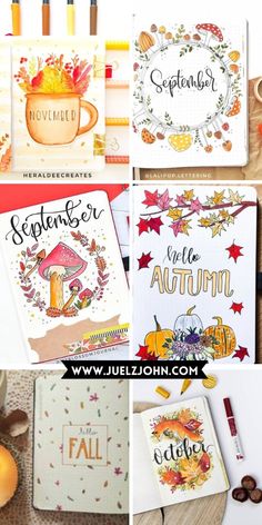 several different cards with autumn designs on them