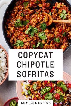 two bowls filled with food and the title says copycat chipotle sofritaas