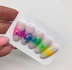 Marble Ink Nail Designs, Alcohol Ink Nail Art, Alcohol Ink Nails, Marbled Nails, Stained Nails, Nail Ink, Water Color Nails, I Love Nails, Nail Charms