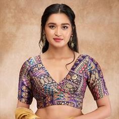 Purple and Violet color Blouse in Brocade fabric with Weaving work Purple Brocade Blouse Designs, Multicolour Blouse, Blouses Designs, Reception Lehenga, Engagement Reception, Indian Saree Blouse, Indian Saree Blouses Designs, Brocade Blouses