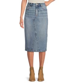 From Every&#x2C; this skirt features:Pencil silhouette High rise Zipper Fly with Button ClosureCotton/SpandexMachine Wash&#x2C; Tumble Dry28.5" LengthImported High Rise Denim Skirt For Work, High Rise Fitted Denim Skirt, High Rise Fitted Skirt With Button Closure, Mid-rise Fitted Lined Skirt, Fitted High Rise Skirt With Button Closure, Fitted High Rise Lined Skirt, Jean Skirts, Pencil Silhouette, Bank Accounts