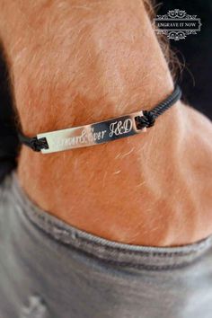 Silver Name Bracelet For Father's Day, Father's Day Name Bracelet With Engraved Text, Mens Bracelet Personalized, Couples Jewelry, Best Friend Bracelet, Friend Bracelet, Fabric Bracelets, Message Bracelet, Boy Best Friend