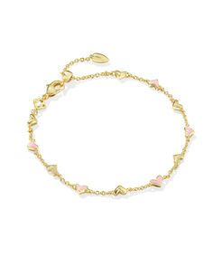 Kendra Scott Haven Delicate Chain Bracelet Gold Pink Enamel-Bracelets-Kendra Scott-B1370GLD, CR 09/30/24, FD 10/01/24-The Twisted Chandelier Disney Kendra Scott, Kendra Scott Gold Bracelet, Kendra Scott Heart Bracelet, Kendra Scott Charm Bracelet, Gold Jewelry Aesthetic Bracelets, Cute Preppy Jewelry, Gold Bracelet Dainty, Trendy Bracelets 2024, Beachy Gold Jewelry