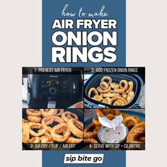 an advertisement for air fryer onion rings with instructions on how to make the recipe