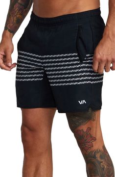 Stretchy, sweat-wicking fabric keeps up with you at any intensity in athletic shorts that block odors while they give you freedom of movement in any activity. 7 1/2" inseam; 24" leg opening; 11 1/2" front rise; 15 1/2" back rise (size Medium) Elastic waist Front welt pockets Moisture-wicking fabric engineered for dryness and comfort Antimicrobial fabric engineered to inhibit the growth of odor-causing germs 88% polyester, 12% elastane Machine wash, tumble dry Imported Black Athletic Shorts With Elastic Waistband For Running, Black Nylon Swim Trunks For Workout, Sporty Black Swim Trunks For Sports, Workout Black Nylon Swim Trunks, Sporty Black Swim Trunks With Elastic Waistband, Black Sportswear Swim Trunks For Workout, Black Breathable Athleisure Swim Trunks, Black Stretch Swim Trunks Sporty Style, Sporty Black Stretch Swim Trunks