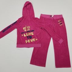 Purple Pink Juicy Couture Tracksuit Terry Matching Set Notes/Flaws Mark @ The Bottom Of Leg Missing Thread On Upper Part Of Jacket Pockets. Not Noticeable, Doesnt Affect Wear Cracking On Logo Pants: Medium, No Pockets Approximate " Laying Flat: Waist 15.5" Back Rise 11.5" Front Rise 9.5" Inseam 26.5" Total Length 34" Zip Up Jacket: Large, Hoodie Approximate " Laying Flat: Pit-Pit 17.5" Pit-Bottom 14" No Separating Fitted Purple Loungewear Sets, Pink Velour Tracksuit, God Energy, Pink Sweatsuit, Y2k Juicy Couture, Pink Juicy Couture, Juicy Couture Tracksuit, Logo Pants, Juicy Couture Pants