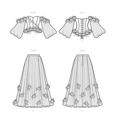 the front and back views of a skirt with flowers on it, as well as an attached