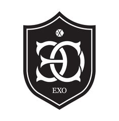 the exo logo on a black and white shield with an e in the middle