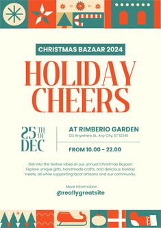 the holiday cheers flyer is shown in red, green and blue colors with an image of christmas