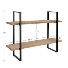 a wooden shelf with metal legs and shelves on each side, measurements for each shelf