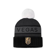 Feel like a member of the Vegas Golden Knights with this Authentic Pro Rink Cuffed Knit Hat with Pom from Fanatics Branded. It features the team name across the front, a fun pom on top and a striking Vegas Golden Knights logo on the cuff. The soft fabric helps keep your head warm and cozy, perfect for chilly rink days.Feel like a member of the Vegas Golden Knights with this Authentic Pro Rink Cuffed Knit Hat with Pom from Fanatics Branded. It features the team name across the front, a fun pom on Black Winter Hat For Fan Gear, Golden Knights Logo, Vegas Golden Knights Logo, Golden Knights, Vegas Golden Knights, Team Names, Knitting Designs, Warm And Cozy, Soft Fabrics