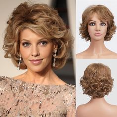 PRICES MAY VARY. Unique Style: Short Bob Wig, looks more natural and fluffy, Curly Fox brown synthetic hair wig. can be cut according to your face（There may slightly color difference due to different display& light) Material: 100% High-Quality Temperature Fiber Loose Wave Wigs; Strong Double Machine Weft, Tangle-Free, Shedding-Free, Silky and Soft. Wig Cap Size & Color: More Natural; Adjustable Straps and Breathable Cap, Fit More Size. Tips: All wigs will shed slightly especially when you wear t Bangs Wavy, Curly Wig With Bangs, Blonde Curly Wig, Chin Length Hair, Natural Wigs, Wig With Bangs, Curly Wig, Brown Wig, Old Lady