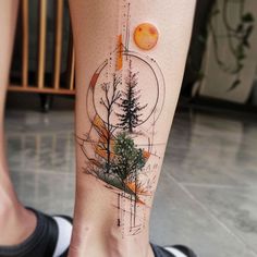 Bold Nature Tattoos Tattoo Design Pack Small Trees Tattoo, Water And Tree Tattoo, Tattoo Ideas For Legs For Women, Tattoos For Resilience, Horizontal Tattoos For Women, Straight Tattoo, Fractal Tattoo