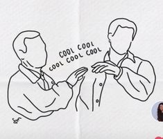 a drawing of two people holding hands with the words cool cool cool on them and an image of a man's face