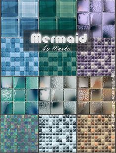 the front cover of mermaid by marke, with many different colors and patterns on it