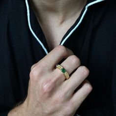 This stylish textured Emerald Dragon Ring was inspired by dragon scales. Handcrafted in 14K gold. This ring features a natural one-of-a-kind deep green emerald. Materials: 14K gold Natural 4.8x5.4mm natural emerald. Approx. 0.7ct Solid band 5mm bandwidth ** Tippy Taste Men's are made-to-order. Please allow 2-3 week turnaround time. This ring is not resizable, please ensure your ring size before ordering. Shipping:Domestic: Free standard shipping within the U.S.International: Free standard shippi Silver Men Ring Designs, Green Emerald Ring For Men, Men Emerald Ring, Emerald Ring Design For Men, Men’s Silver Rings, Gold Ring Designs For Men, Emerald Ring For Men, Gents Ring Design, Emerald Ring Design