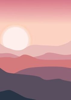 the sun is setting over mountains with pink and purple hues in the sky,