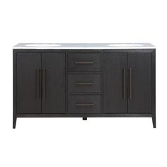 the sideboard has three drawers and two doors