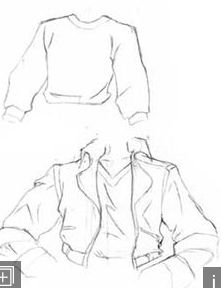 a drawing of a woman's shirt and jacket, from the front to the back