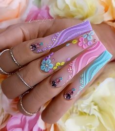 Acrylic Nail Spring, Pastel Colors Nails, Long Spring Nails, Nail Designs Long Nails, Long Nail Inspiration, Long Nails Inspiration, Student Challenges, Long Nail Designs Square, Spring Nails Long