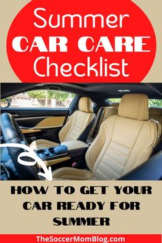 a car with the words summer car care checklist written in red and white on it