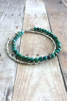 Genuine Turquoise Bracelet, Women's / Men's Sterling Silver Jewelry, Small Semi Precious Stone Bracelet Mens Sterling Silver Jewelry, Hammered Silver Jewelry, Semi Precious Stone Bracelet, Silver Jewelry Diy, Key Jewelry, Fine Silver Jewelry, Hill Tribe Silver, Braided Leather Bracelet