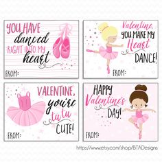 four valentine's day cards with ballerinas