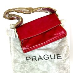 Prague Red Leather Purse. Nwt, And Original Dust Bag. Absolutely Gorgeous! Red Leather Purse, Leather Purse, Prague, Leather Purses, Red Leather, Shoulder Bags, Dust Bag, Bag Lady, Purse