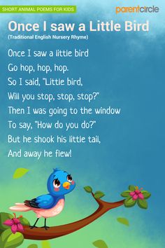 a blue bird sitting on top of a tree branch next to a poem written in english